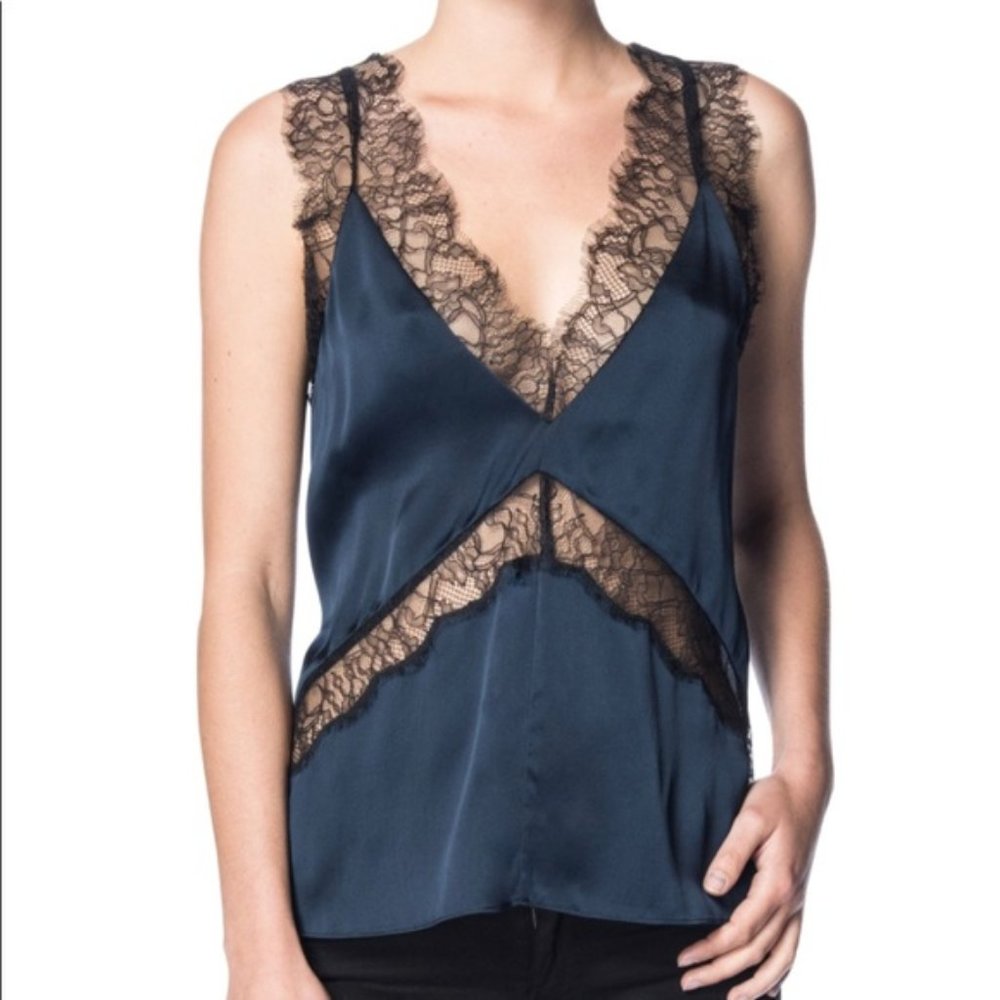 NEW Cami NYC Josie Lace-Inset Silk Top RRP $165